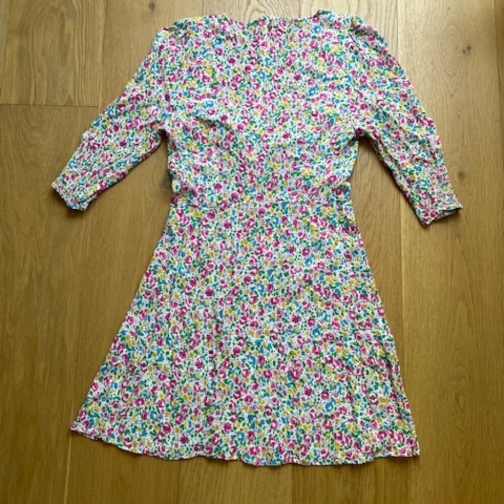 Rixo Larissa Bow Detailed Floral Print Crepe Mini Dress In Pink Size 6 - Picture 3 of 9